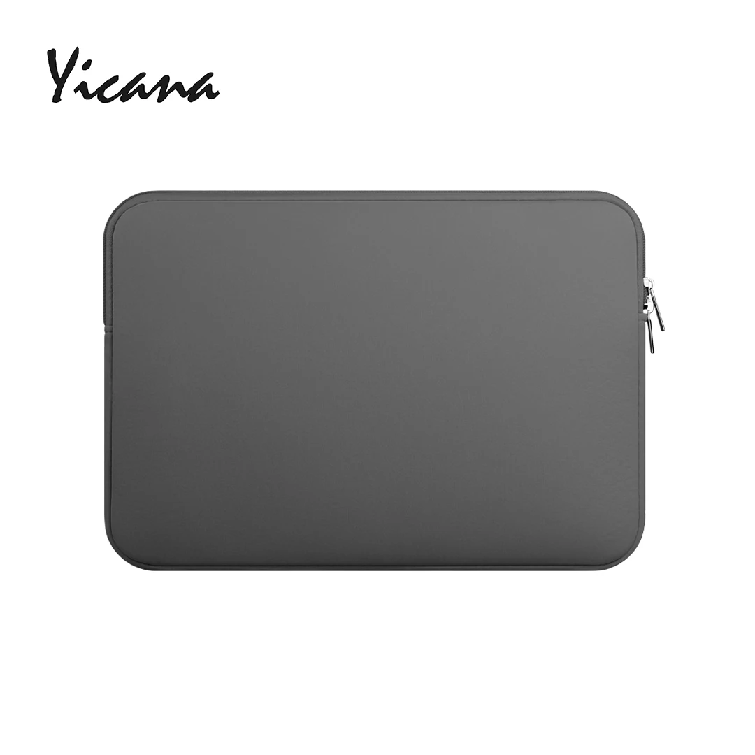 Grey Yicana 11 12 13 14 15,6 дюймов рукав чехол для ноутбука MacBook Air Pro ультрабук ноутбук планшет компьютер портативная мягкая сумка на молнии - Цвет: Grey