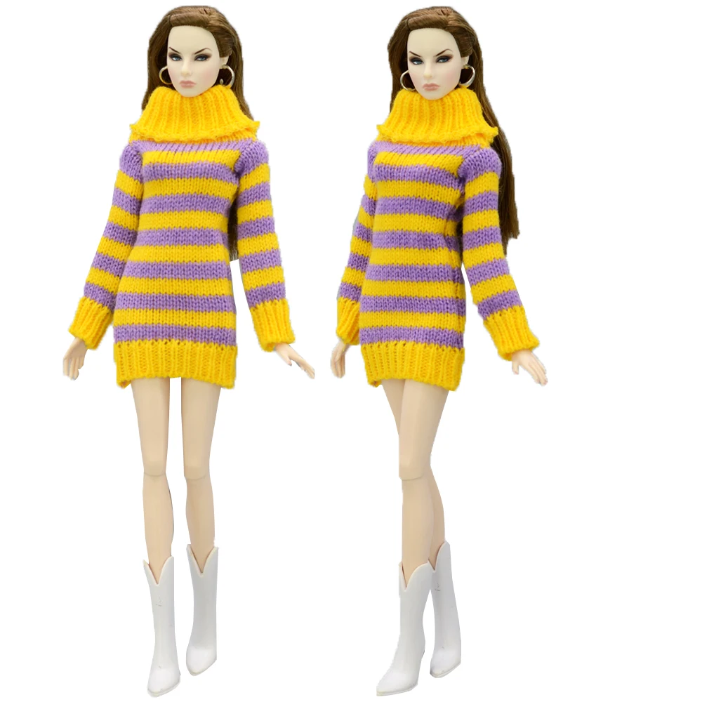 NK 1 шт. пальто для кукол полосатая одежда ручной работы вязаное платье свитер