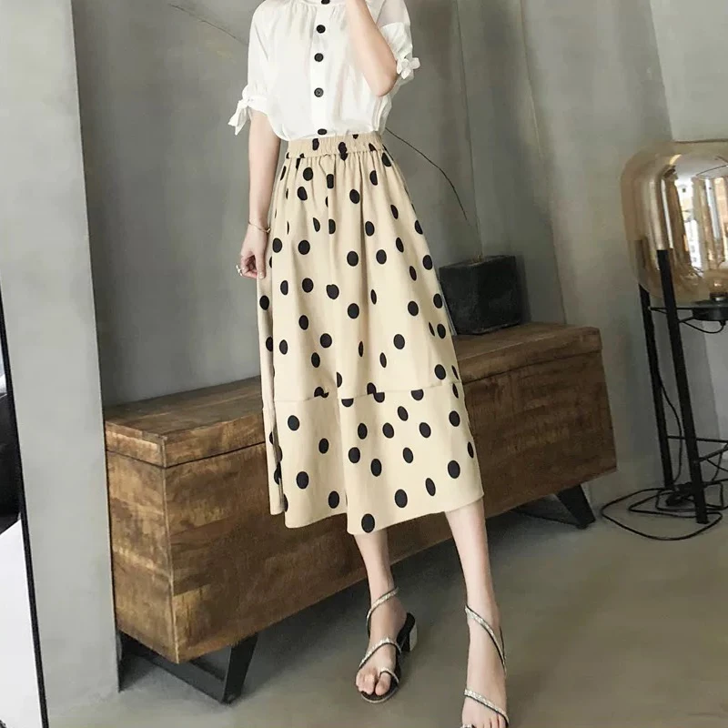 2019 Новая летняя Осенняя модная женская юбка миди до колена элегантная в горошек с