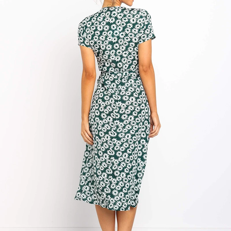 

2019 New Women Summer Long Dress Boho Style Floral Print Beach Dress Short Sleeve Elegant Party Dress Bodycon Sundress Vestidos