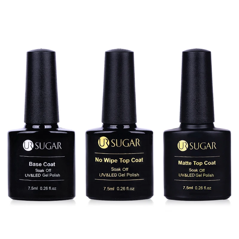 Ur Sugar, 3 шт./лот, набор гель-лаков для замачивания, Базовое покрытие, не протирать верхнее покрытие, не протирать, Матовый верх, 7,5 мл, УФ светодиодный Гель-лак для ногтей