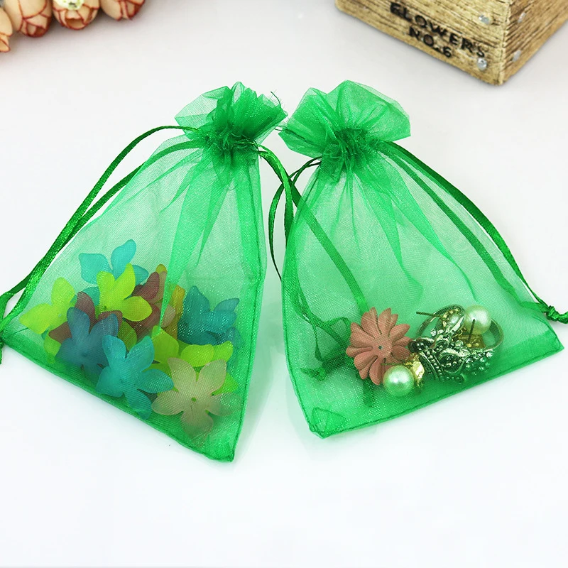 500pcs 20*30cm Grass Green Organza Gift Bag Jewelry Packaging Display Bags Drawstring Pouch For Bracelet/necklace Mini Yarn Bag