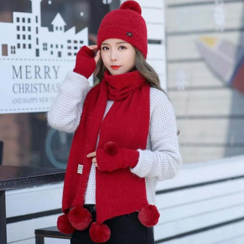 Новый шапка вязаная 2 шт. harajuku для женщин зимние теплые трикотажные Venonat бини +