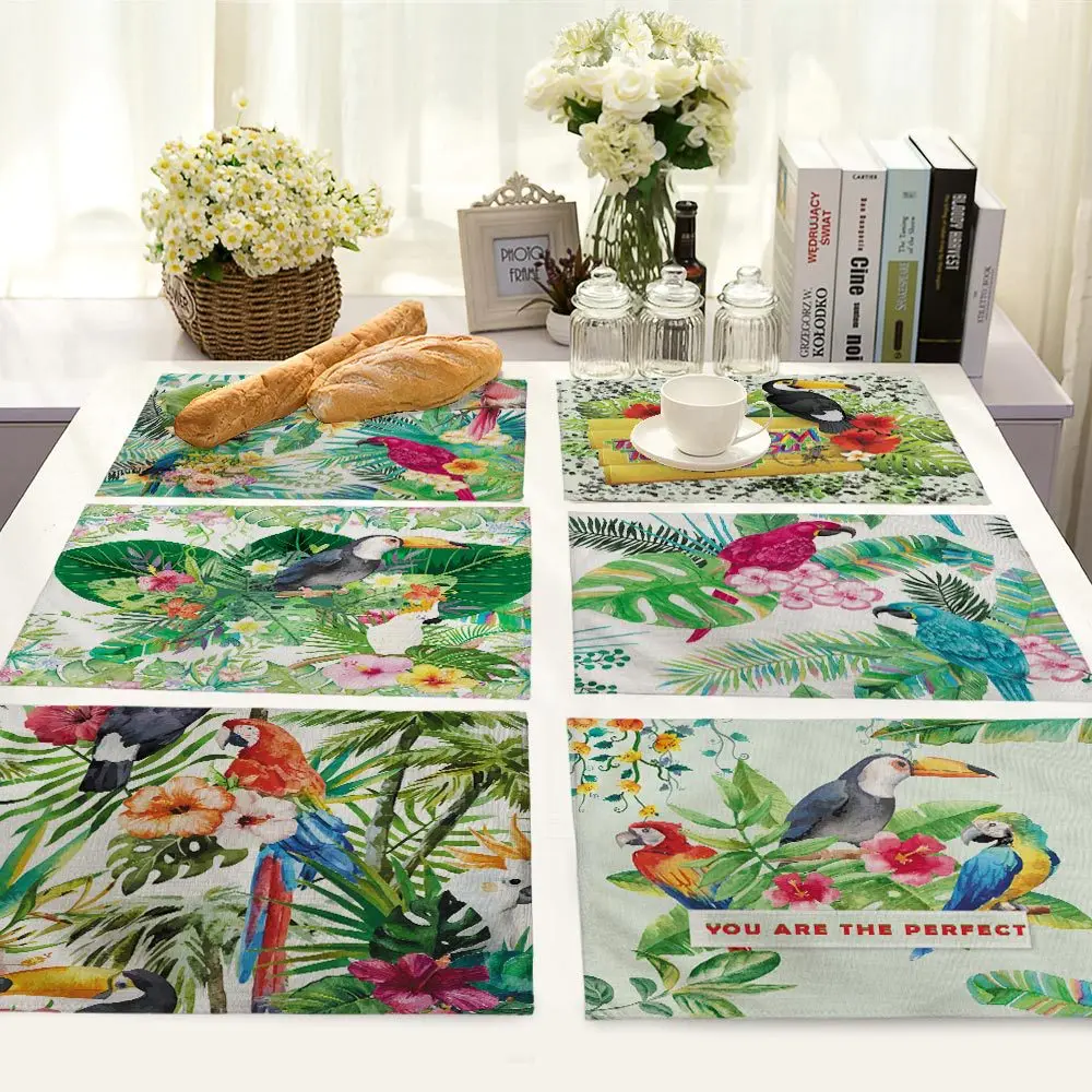 Parrot Printing Table Mat Animal Bird Pattern Kitchen Placemat Napkin For Wedding Party Decoration Dining Accessories | Дом и сад