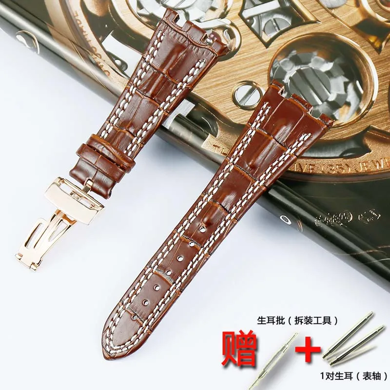 Rose gold buckle 28 мм мужской деловой высококачественный кожаный ремешок для AP Серии кожаный ремешок для женщин спортивный водостойкий ремешок бабочка пряжка аксессуары - Цвет ремешка: Rose gold buckle