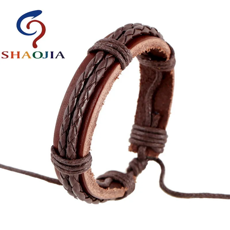 Мужской кожаный браслет SHAOJIA модный ручной работы черный плетеный регулируемый |
