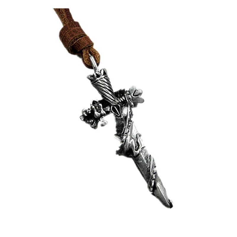 Мужское кожаное ожерелье с подвеской меч и дракон 100% натуральная кожа | Украшения