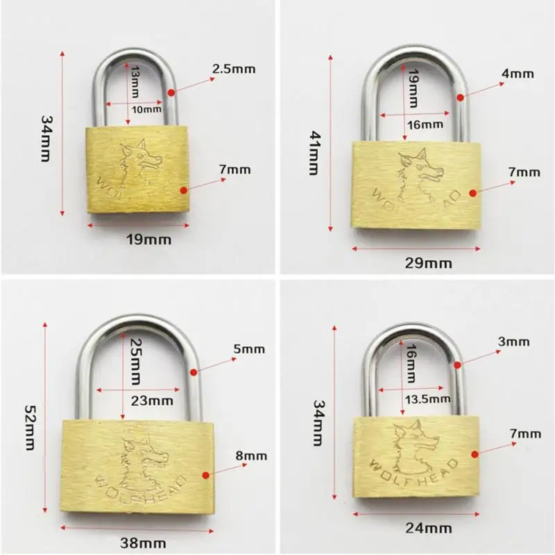 20mm 25mm 30mm 40mm Brass Padlock Wolf Head Travel Luggage Suitcase Gate Lock Copper With 3 Keys | Обустройство дома
