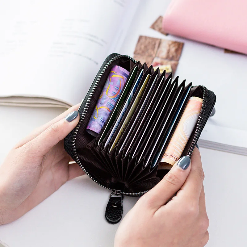 LAUWOO Genuine Leather Women Card Holder Wallet Credit slots wallets with key rings Female Coin Purses Shor Purse ANS | Багаж и сумки