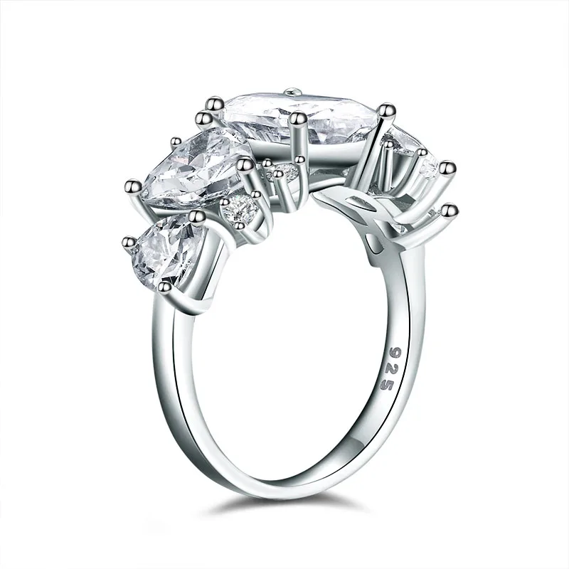 COLORFISH Овальный Огранка "треугольник" 6ct 925 пробы Серебряное кольцо на свадебный юбилей для Для женщин Роскошные ювелирные изделия фантазии с 5 камнями свадебные кольца