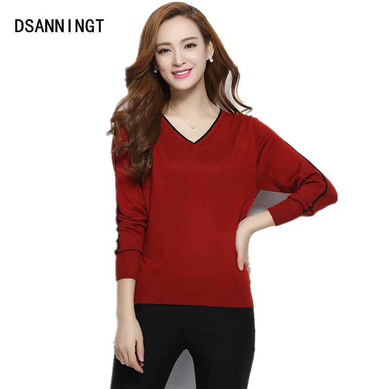 2019 New Autumn Winter Cashmere Sweaters Women Fashion Sexy V-neck Sweater Loose Wool Long Sleeve Plus Size Pullover | Женская одежда