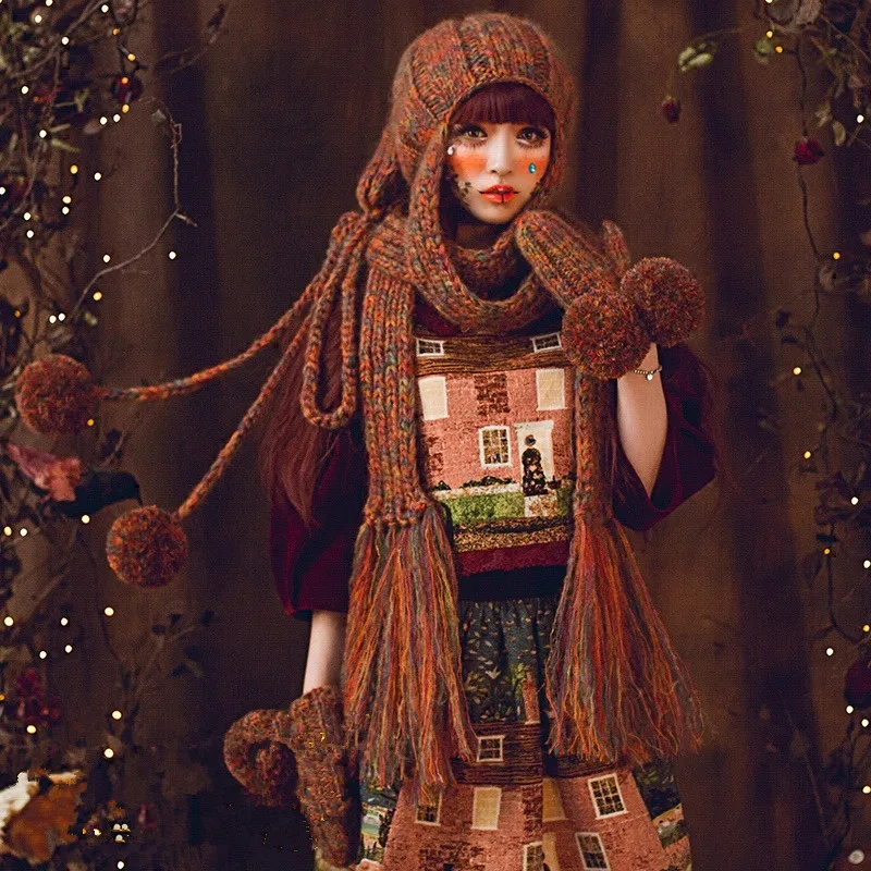 Модная Шапка бини BomHCS шарф и перчатки милые женские зимние теплые толстые