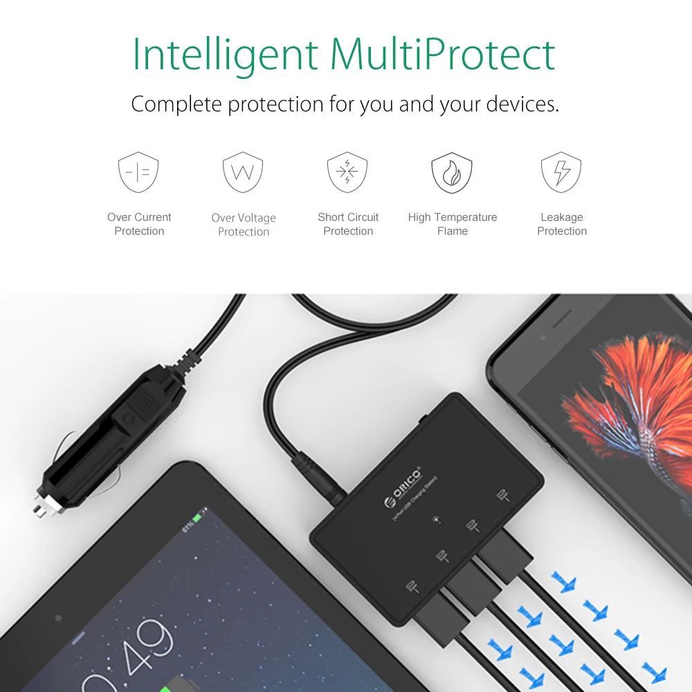 ORICO 36 Вт Мульти USB Автомобильное зарядное устройство 4 порта адаптер для Android iphone ipad Мобильный телефон samsung Автомобильное зарядное устройство