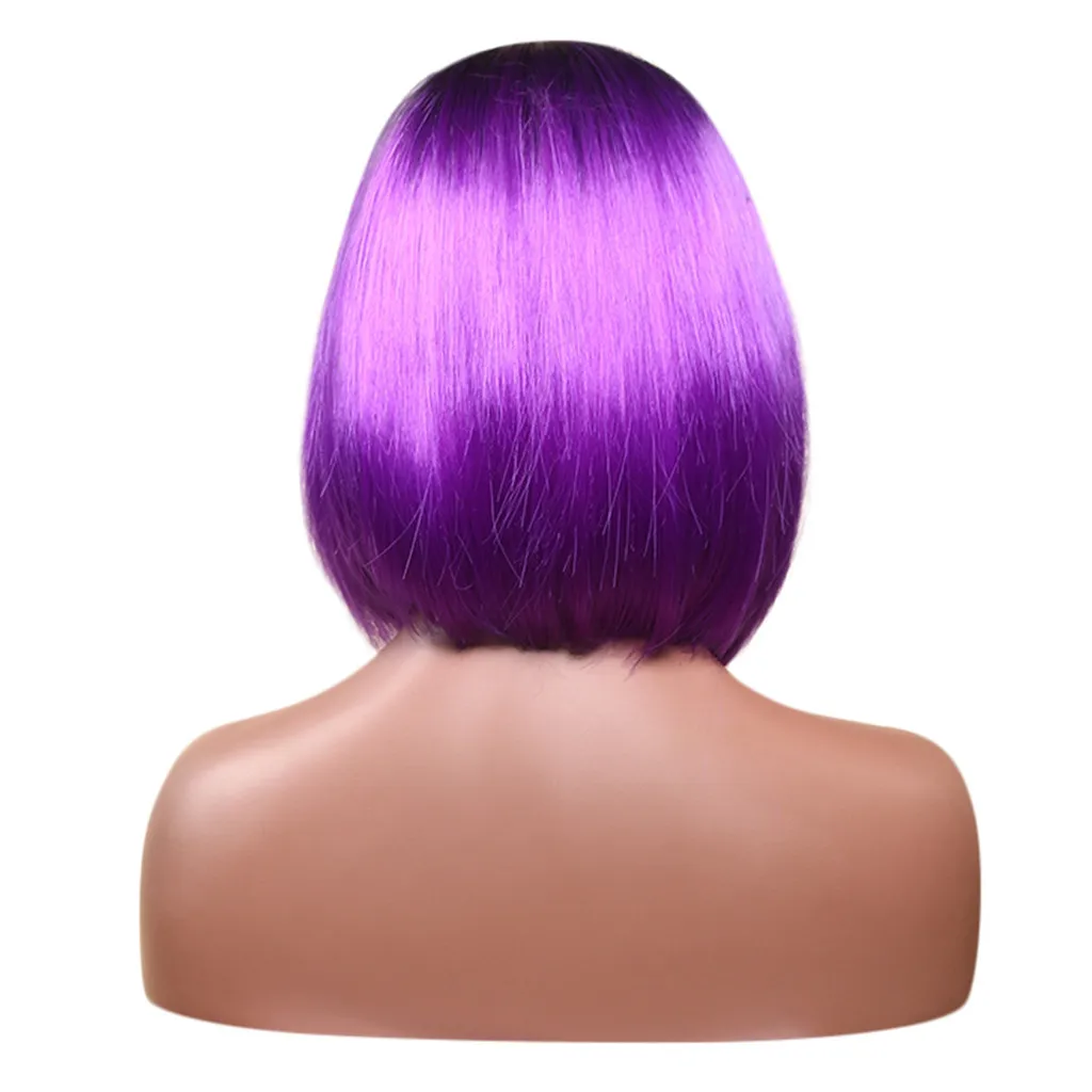 14 inches Short Straight Wigs with Bangs Heat Resistant Synthetic Lady Girl Bob Wig Women's Full Hair for Women African | Красота и