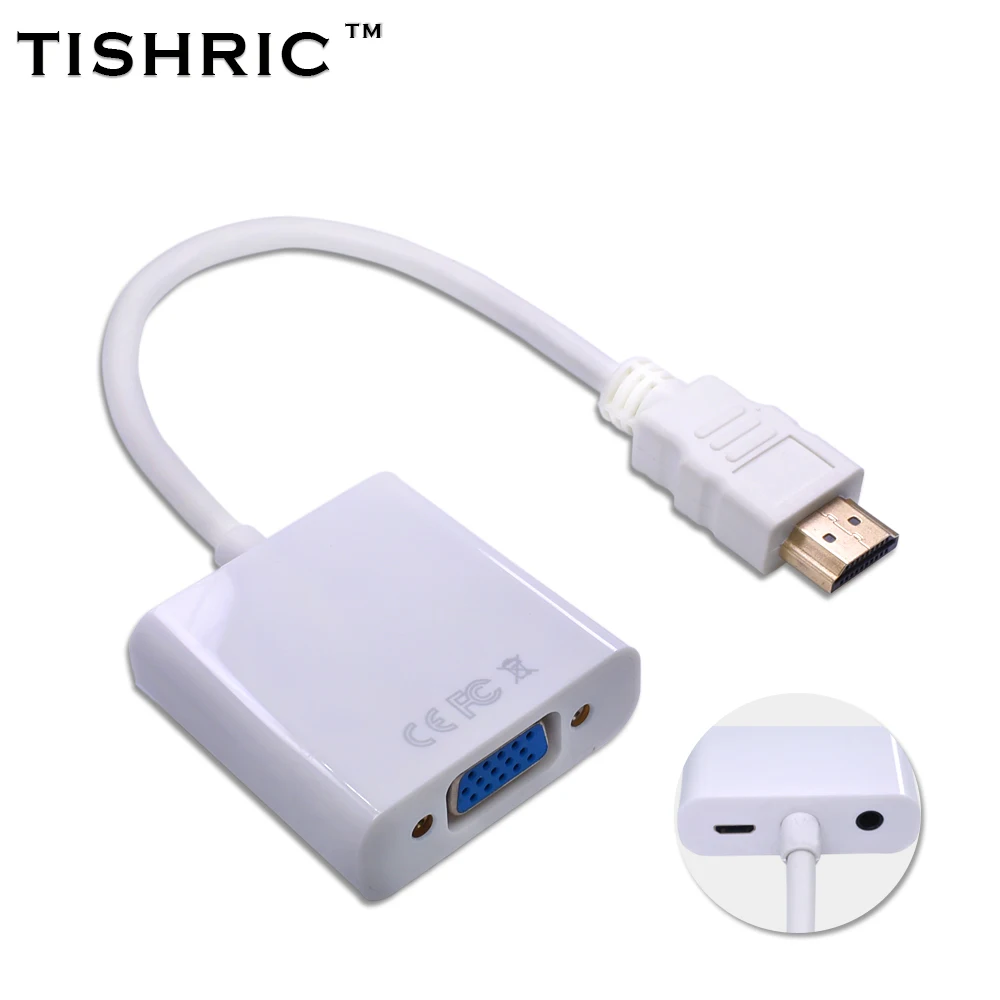 TISHRIC для HDMI в VGA кабель с аудио адаптер питания мужчин и женщин видео конвертер 1080P для HDMI2VGA ПК ноутбук PS3/4 STB - Цвет: White