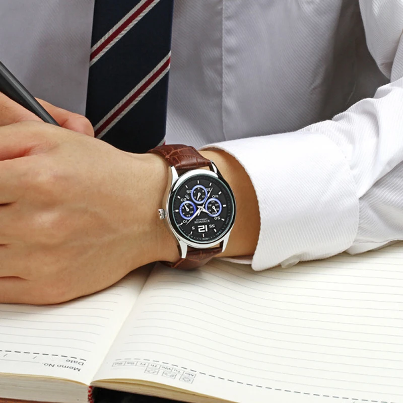 New KINGNUOS Brand Fashion Business Mens Wristwatch Waterproof Male Watch Casual Leather Strap Quartz Watches Relogio Genuine | Наручные