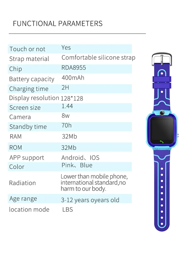 S12 Смарт-часы Детские IP67 водонепроницаемые спортивные умные часы Android Дети SOS Вызов Smartwatch с камерой sim-карты HD сенсорный экран