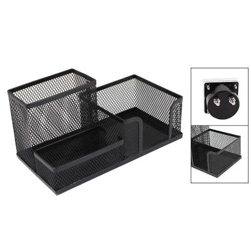 

Students Office Desk Mesh Style 3 Compartments Metal Pen Holder Black