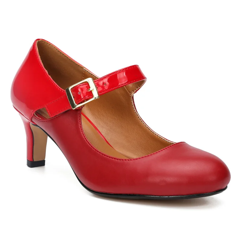 Туфли лодочки женские на среднем каблуке повседневные однотонные Красные