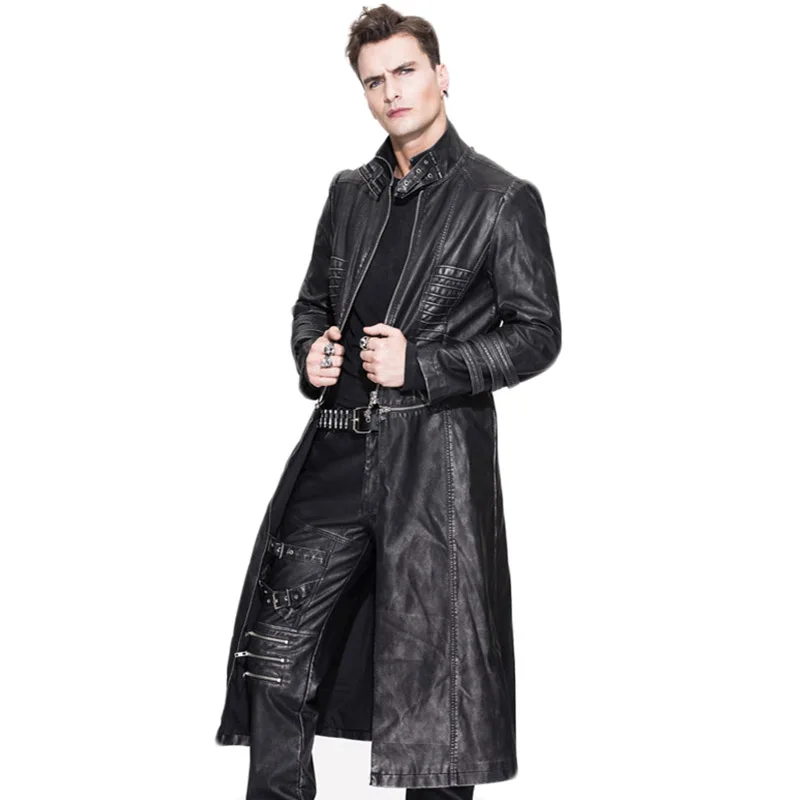 Мужская кожаная куртка в стиле стимпанк с длинным рукавом | одежда