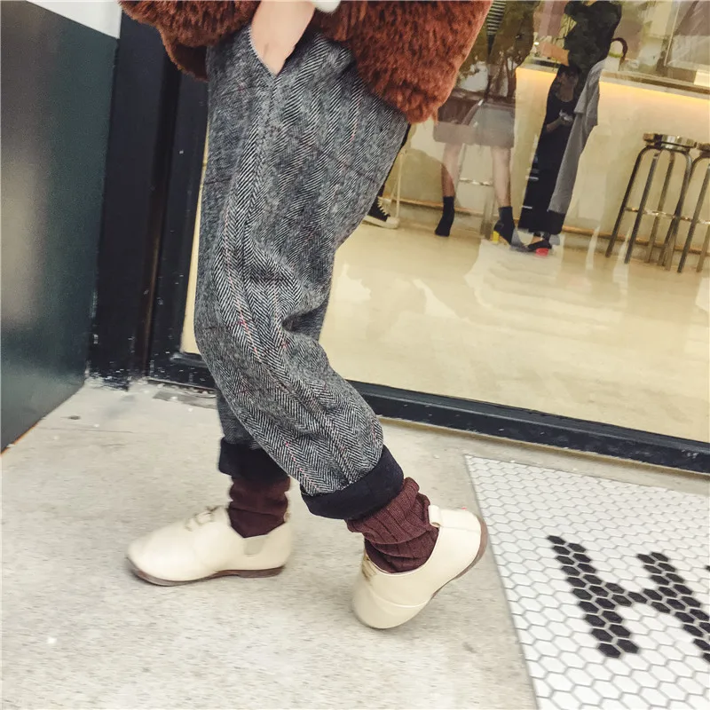 Зимние Модные Плотные штаны в английском стиле для детей мальчиков и девочек