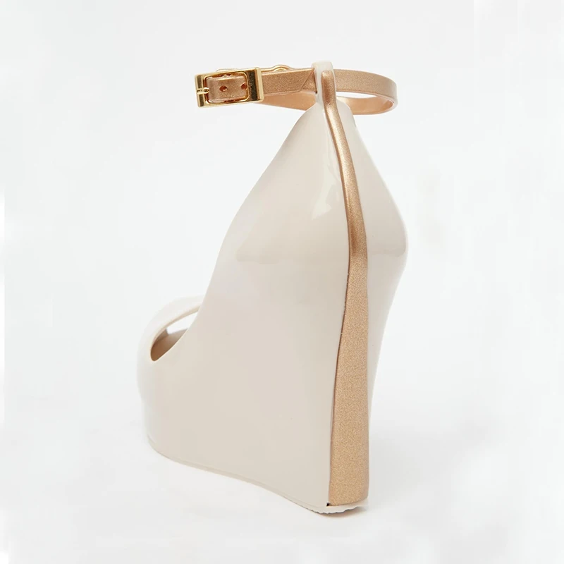 Туфли-лодочки женские с открытым носком на танкетке 14 см | Обувь