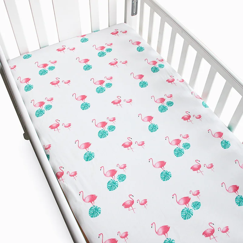 Flamingos Leaf Детские простыни из чистого хлопка с милым Фламинго Матрасы для детской кроватки мягкое дышащее детское постельное белье наматрасник для младенцев простыня 1 шт - Цвет: Flamingos Leaf
