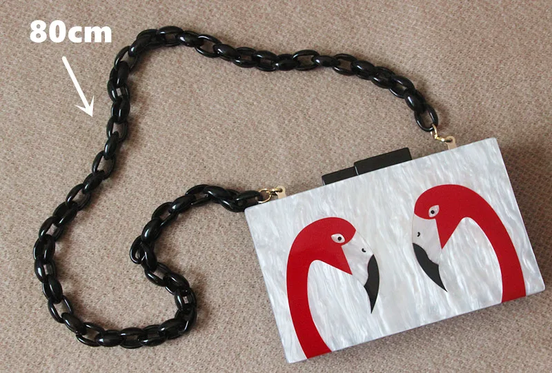 80cm balck chain Брендовые Модные женские винтажные элегантные сумки женская вечерняя сумочка мраморный белый акриловый двойной Фламинго Повседневный милый Повседневный клатч - Цвет: 80cm balck chain