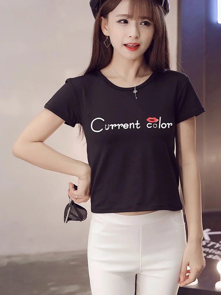 Летний женский укороченный топ 6 видов стилей футболка с буквенным принтом в