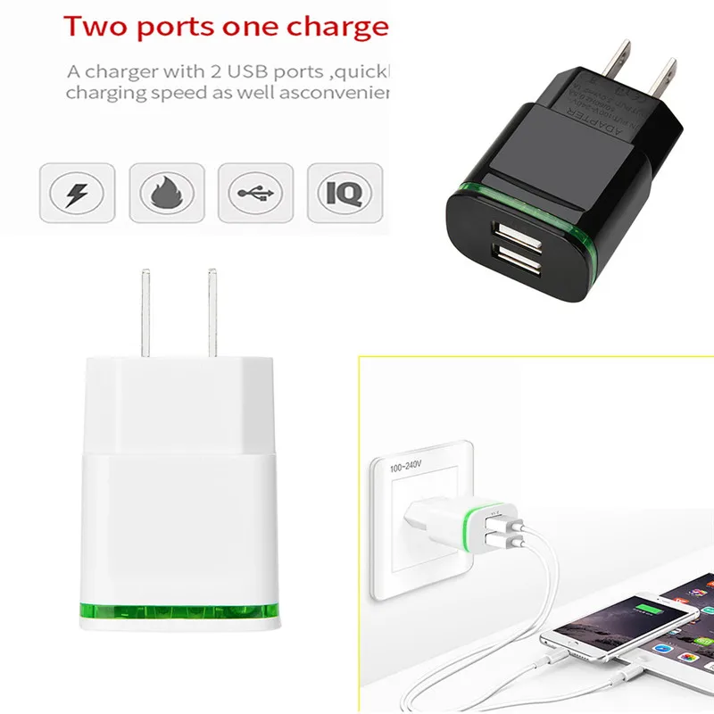 Универсальное зарядное устройство с 2 usb портами А вилка стандарта ЕС и США