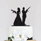 Топпер для свадебного торта, топпер для торта с изображением пистолета, для жениха и невесты, принадлежности для украшения свадебной вечеринки