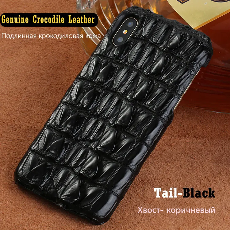 Tail Black Чехол из натуральной крокодиловой кожи для Iphone 11 Pro Max X 8 Plus 7 XS MAX XR 6 S Plus Роскошный кожаный чехол ручной работы задняя крышка для Apple Iphone 11 pro 6 S XI fundas couqe shell - Цвет: Tail Black