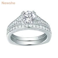 newshe 2 pcs wedding ring set 1 4 ct round white aaaaa cz 925 sterling silver engagement rings for women trendy jewelry 1r0058