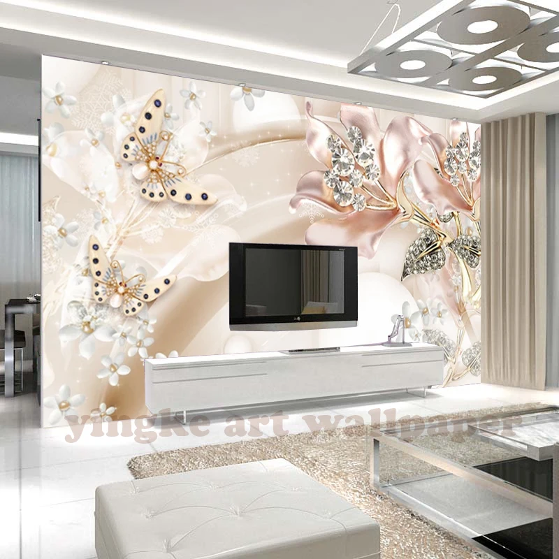 

Европейские 3D настенные фрески, обои на стену, 3D элегантные Алмазные цветы, фон для телевизора, шелковые обои, домашний декор, красивые 3D обо...