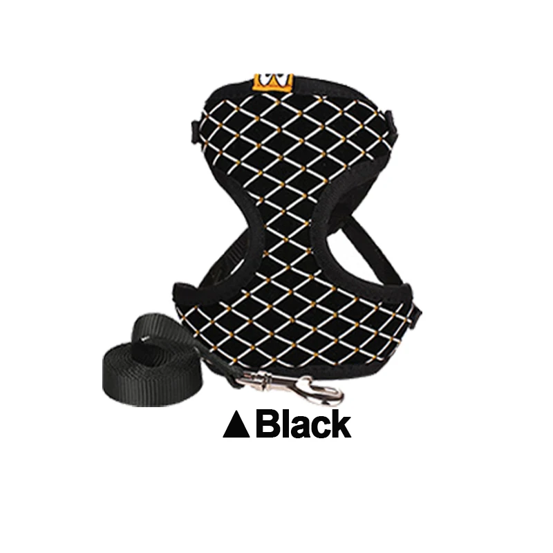 Black S/L стразы, поводок для кошек и поводок, набор, дышащая сетка, маленький питомец, Сбруя-жилет, уличные ходячие поводки для кошек, щенков, собак - Цвет: Black