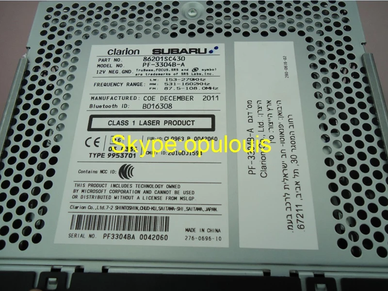 Бесплатная доставка DHL/EMS SUBAARU 86201SC430 Кларион cd плеер PF 3304B A для suru Forester 2012 OEM