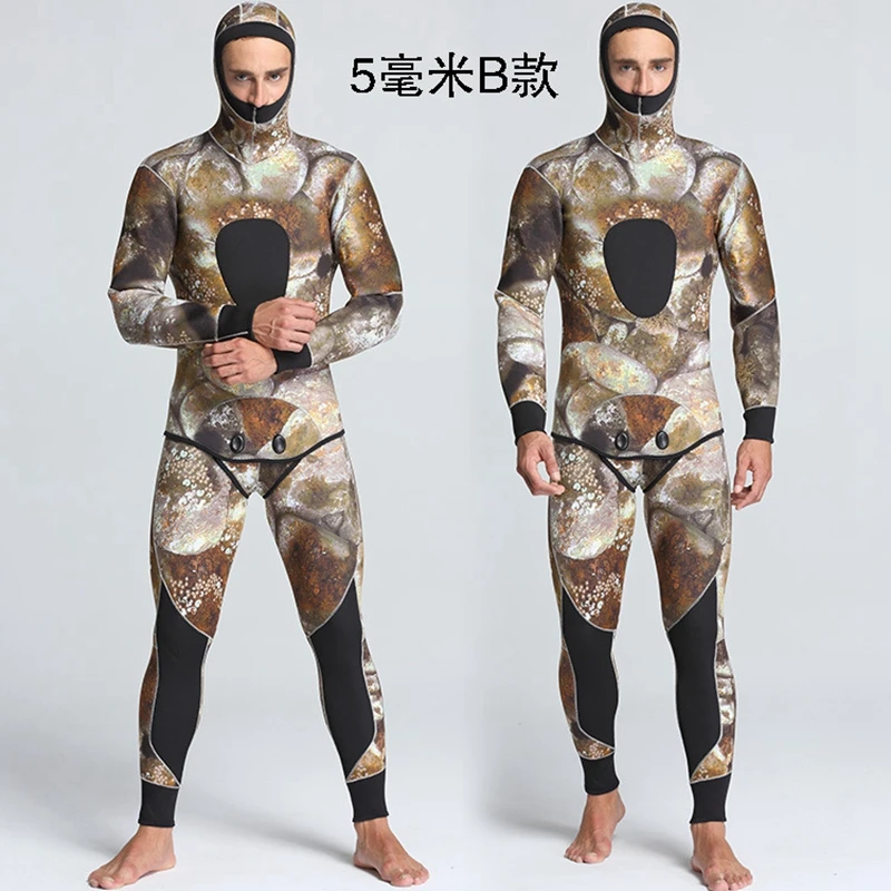 

5mm men two pieces camouflage fishing clothes Spearfishing wetsuit snorkeling surfing male Rash Guards swimwear long sleeve swim