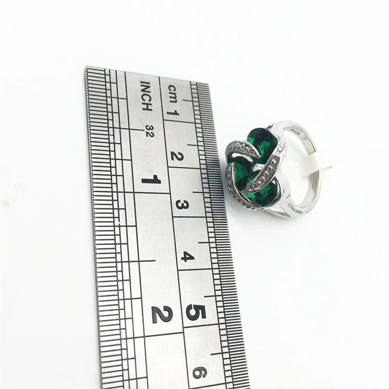 Super Design Round Green Jewelry Sets Women Silver Necklace &amp Pendant Earrings Rings Size 6 7 8 9 Free shipping | Украшения и