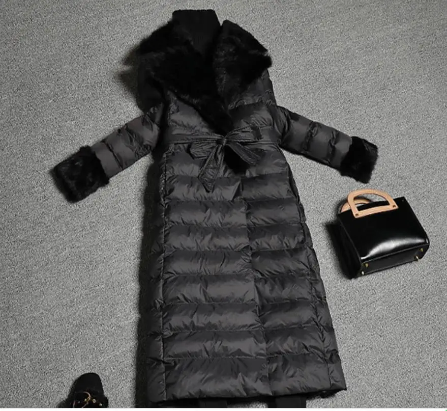 Cotton Padded Jacket Parkas Women Warm Long Coats Fashon Winter Fur collar Down cotton Overcoat With Belt - Цвет: black