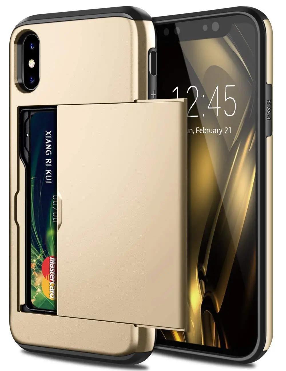 Деловой чехол для телефона s для iPhone X XS чехол для MAX XR Slide Armor кошелек с отделениями для карт чехол для iPhone 7 8 Plus 6 6s 5 5S SE - Цвет: Gold