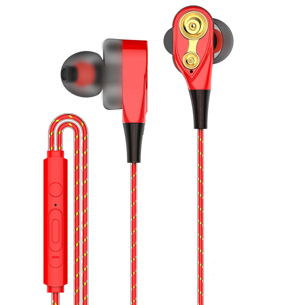 red Handsfree, двойной драйвер, микрофон, двойной блок, стерео, бас, наушники для бега, Спортивная гарнитура, сабвуфер, 4 ядра, наушники для Mp3 телефона - Цвет: red