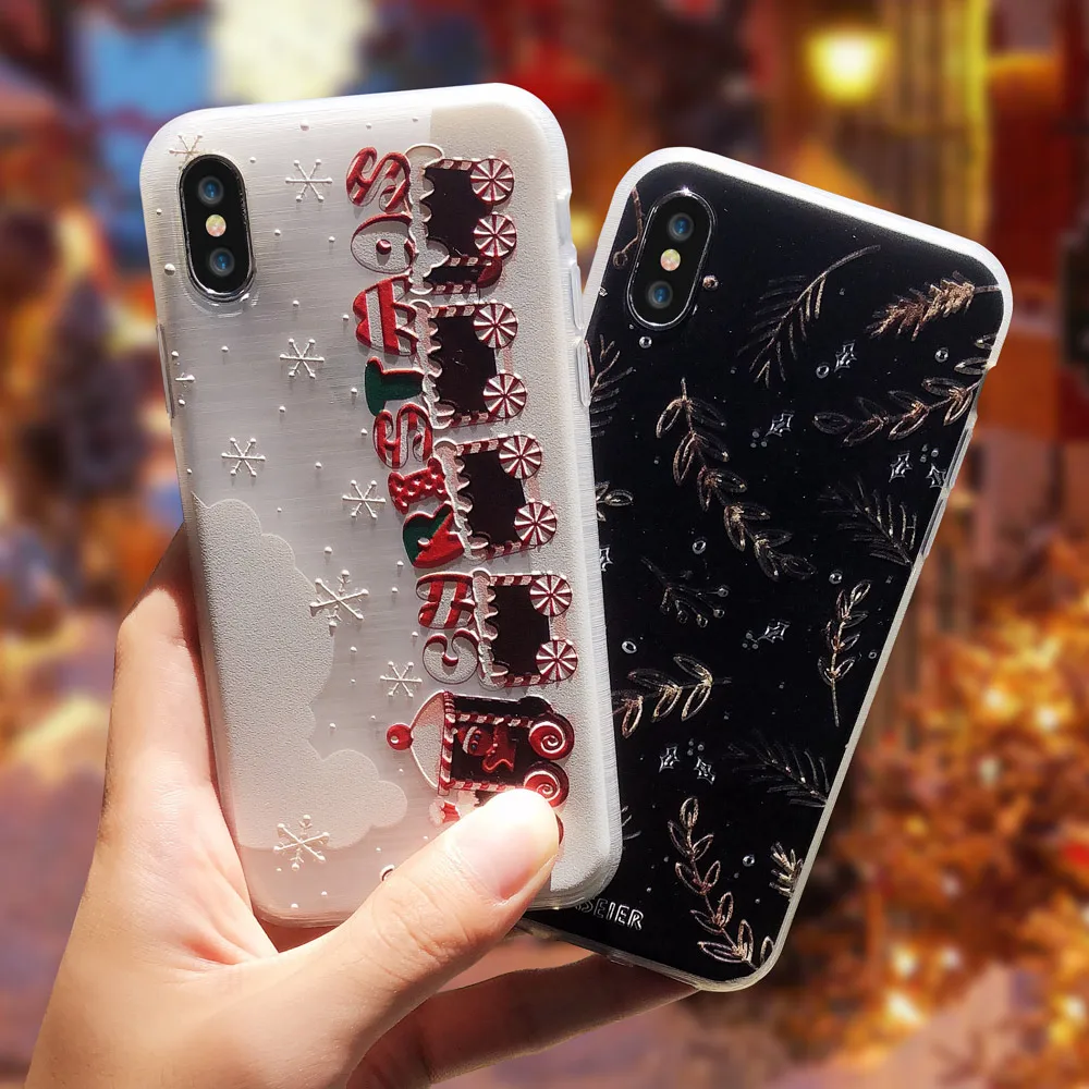 CASEIER Christmas Phone Case For iPhone X 7 8 6 6S Plus XR XS MAX New Year Soft TPU Cases Fundas 5 5S SE Back Covers |