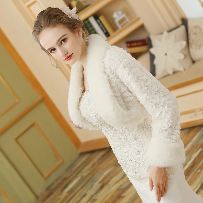 U-SWEAR 2020 Winter New Arrival Ivory Red Women Wedding Jackets Full Sleeve Warm Flora Bolero Jacket Bridal Wraps | Свадьбы и