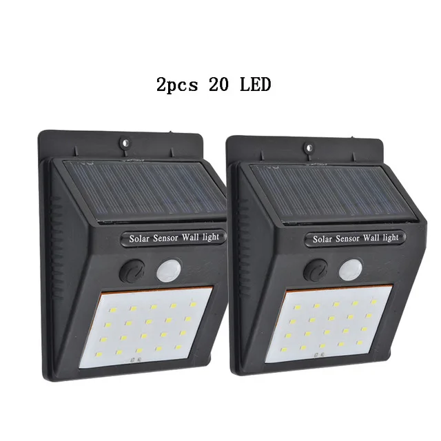 2pcs 20LED 1/4 шт. светодиодный солнечный Мощность лампа движения PIR Сенсор настенный светильник на открытом воздухе Водонепроницаемый энергосберегающие лампы улицы освещение для сада во дворе безопасности лампа - Испускаемый цвет: 2pcs 20LED