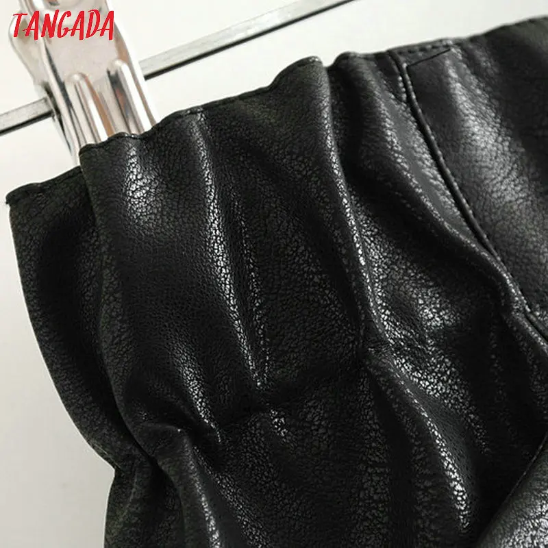 Tangada кожаная юбка черная юбка мини юбка из кожи модная юбка стильная юбка юбка на резинке эластичный пояс юбка с завышенной талией 6A69