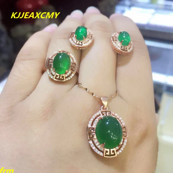 KJJEAXCMY Fine jewelry, серебро 925 пробы, инкрустированное Синьцзян, нефрит, Зеленый Халцедон, кольцо, Женские Подвески модели, 3 комплекта - Цвет камня: Золотой