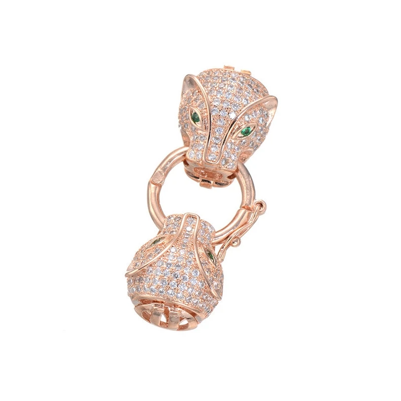 rose gold 38 мм* 14 мм микро паве циркония двойной головы леопарда Шарм Ювелирные Разъемы застежки подходят для DIY драгоценный камень жемчуг Ожерелье Браслеты - Цвет: rose gold