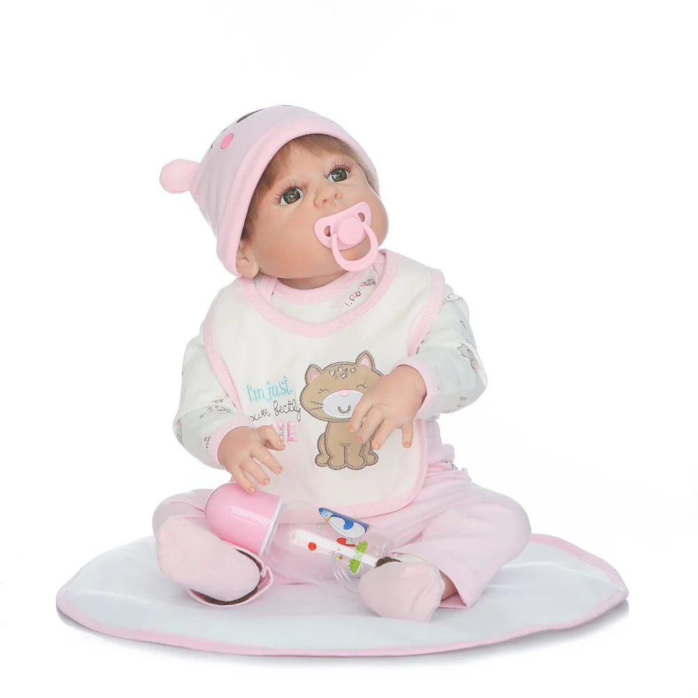23&quot57cm lovely reborn full silicone pink girl doll blue/brown eyes fashion super cool accompany toy kids birthday present | Игрушки и
