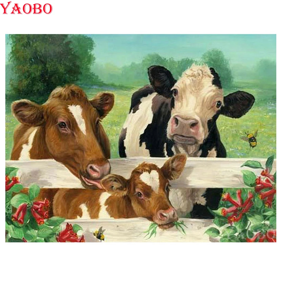 Полная квадратная/круглая Алмазная вышивка с изображением животных, коровы, 5D алмазная Вышивка крестиком, стразы, декоративная алмазная живопись, набор мозаики