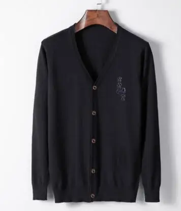 HQ LFF Для мужчин модный бренд осенью и зимой животных Вышивка Slim Fit Кардиган свитер мужской Повседневное v-образным вырезом тонкий свитер пальто - Цвет: 55E